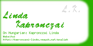 linda kapronczai business card